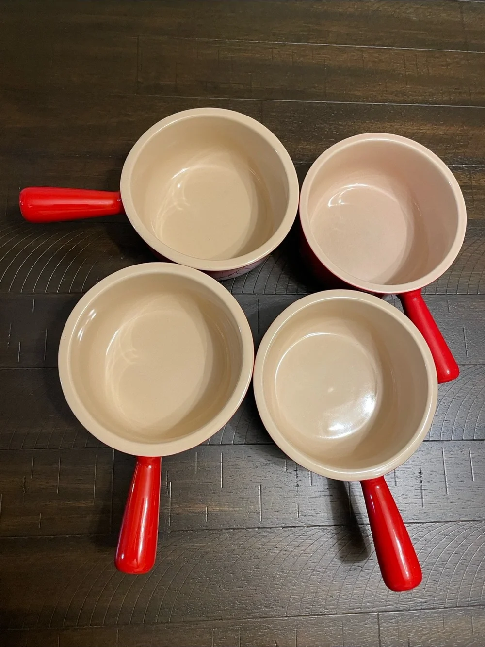 Le Creuset Red Mini Sauce Pans with Cream Interior — Set of 4